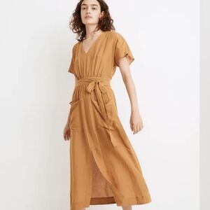 Madewell Linen-Blend Dolman-Sleeve Tie-Waist Midi Dress Size 4